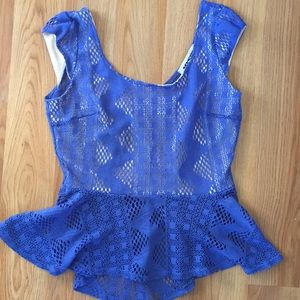 Blue patterned peplum top